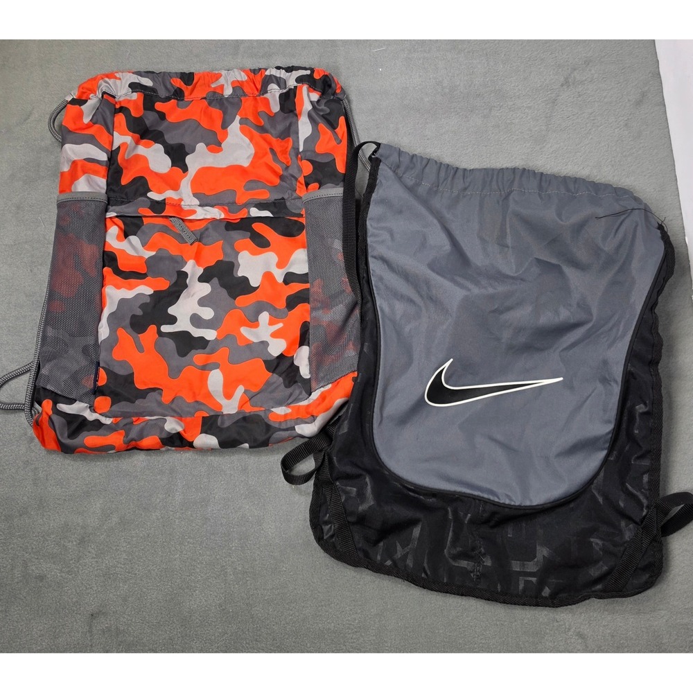 Nike Lands End Drawstring Backpack Bundle Gym Bags Camo Gray OS